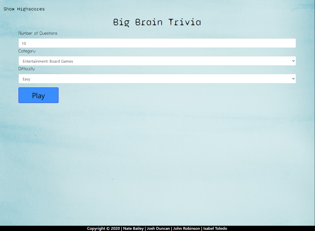 Trivia Game Screenshot